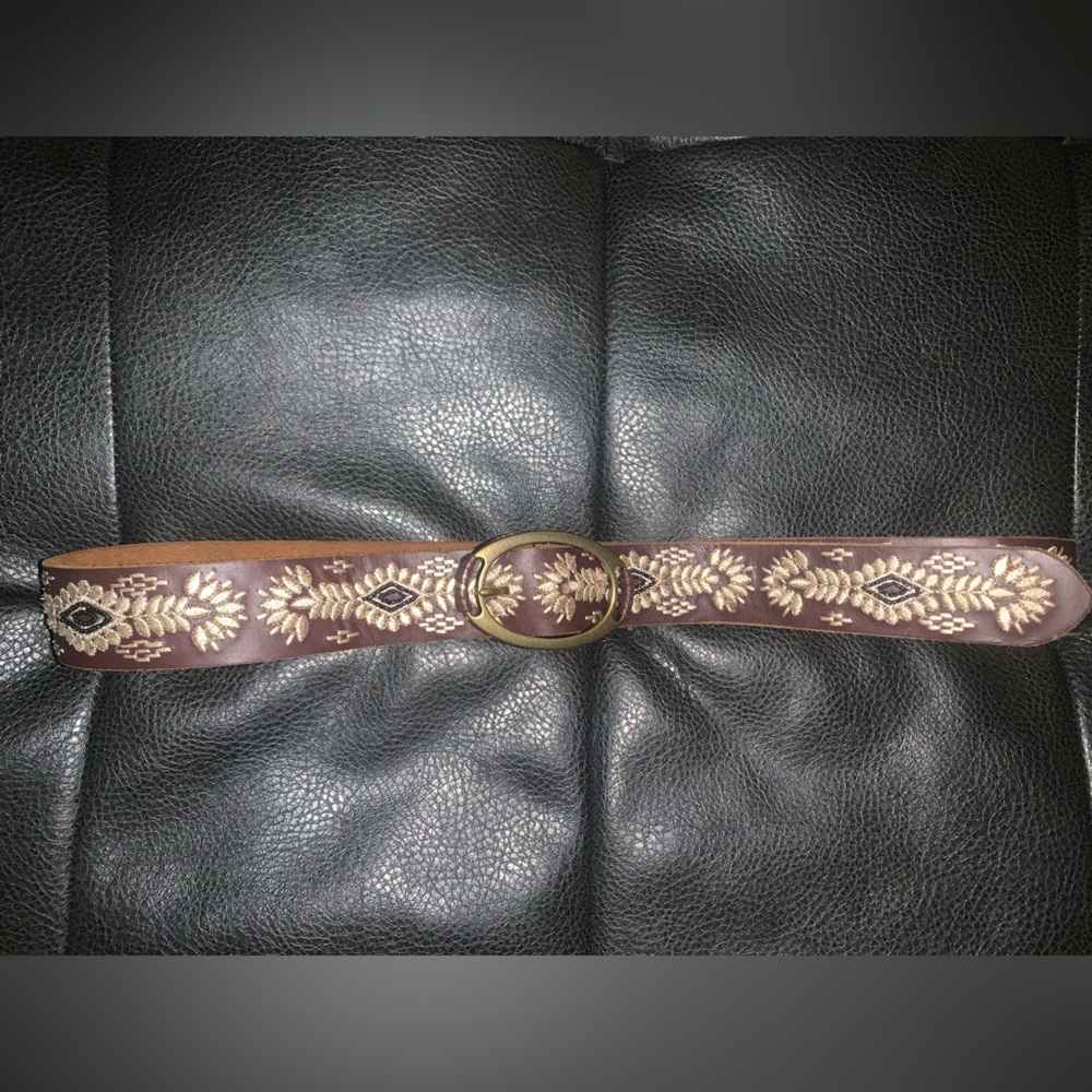 NWT! Women’s Lucky Brand Brown Leather Embroidered Belt in XL